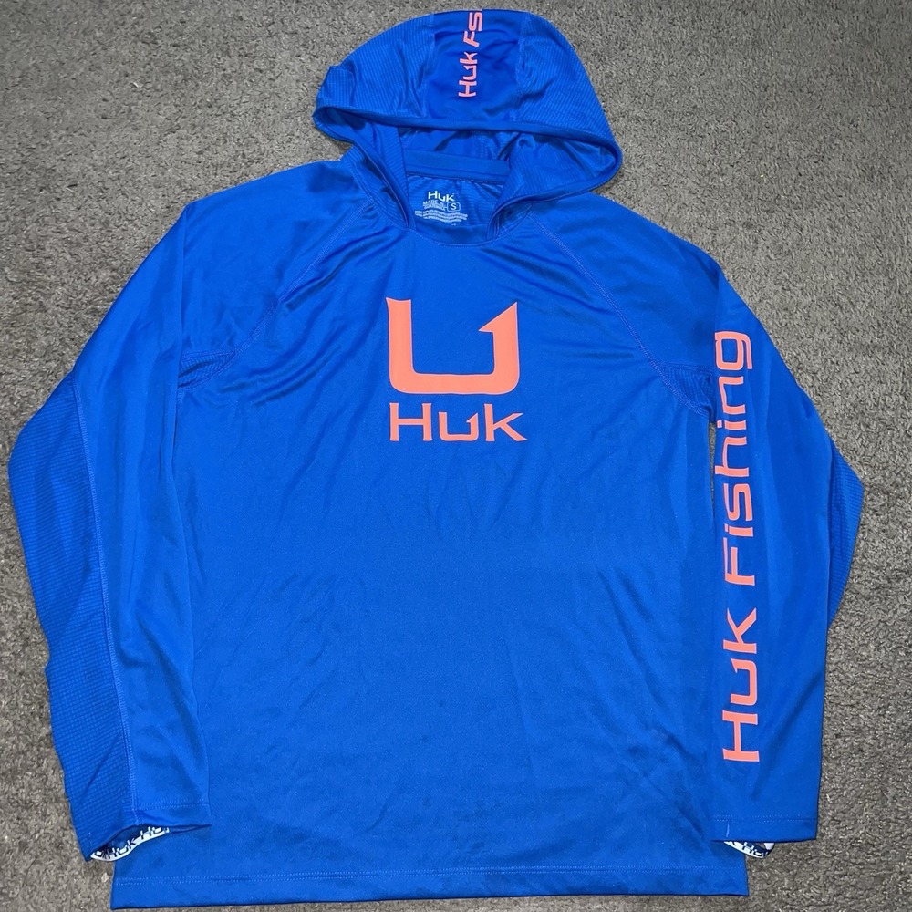HUK Performance Icon X Long Sleeve Hoodie Blue Men's Small Breathable UPF50
